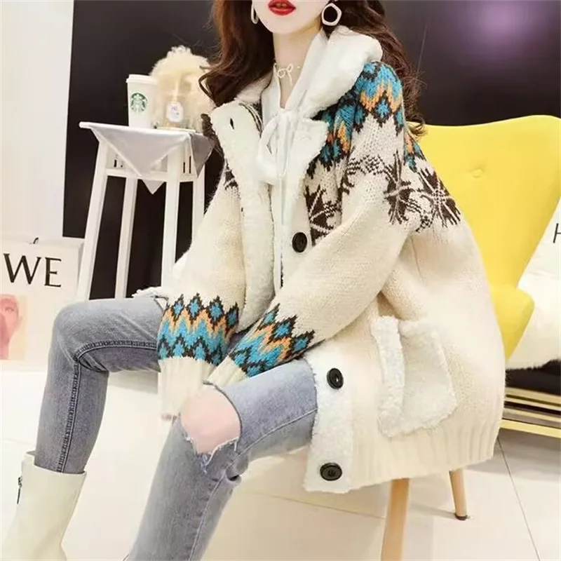 春秋カーディガンセーター女性赤緩いファッションオールマッチアウターミッドレングス小さな厚いニットジャケット M118