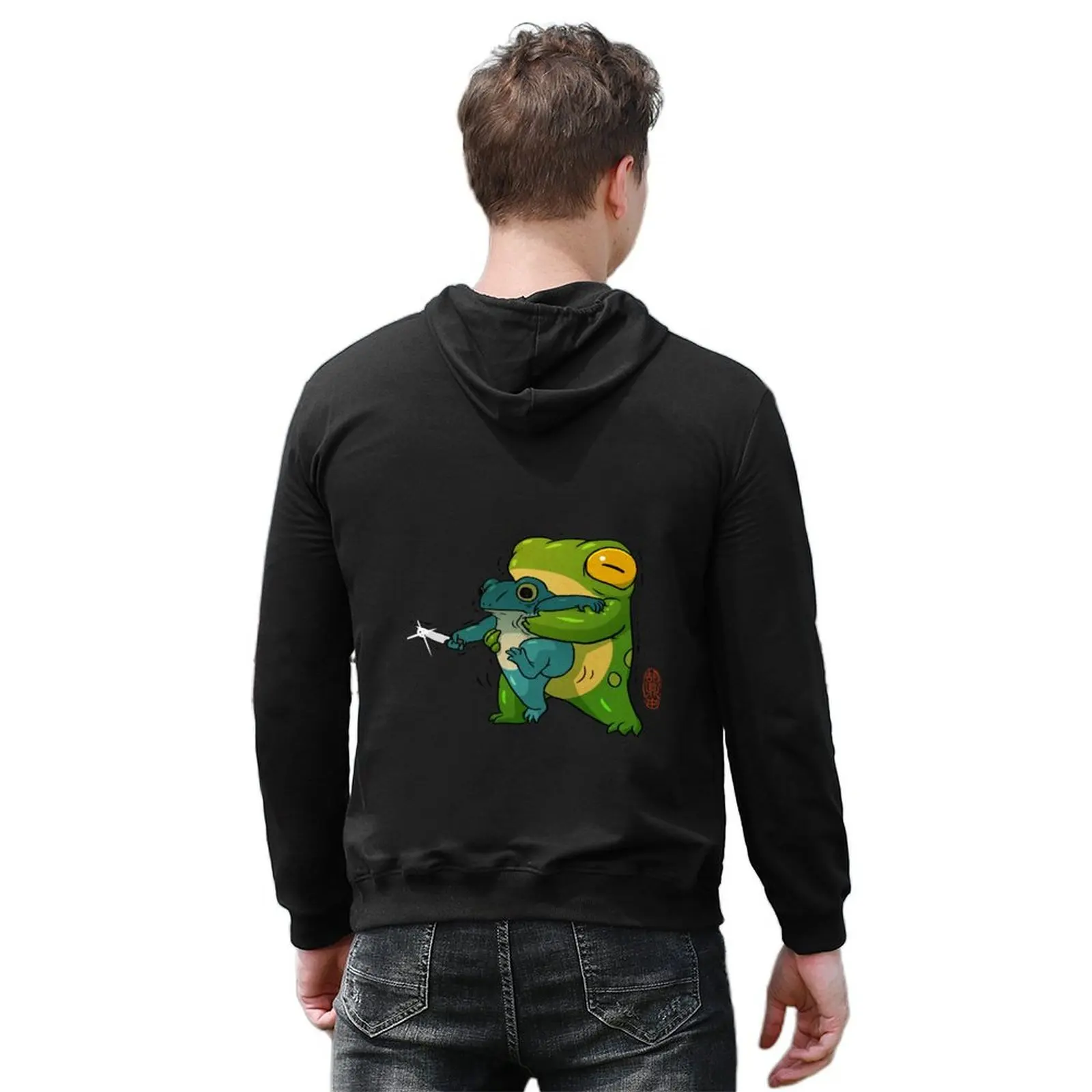 ضفدع طنور لطيف يمكن منعها مرة أخرى دعها اذهب إخوانه عمل فني على الطراز الآسيوي هوديي ملابس شتوية ملابس رجالية بقلنسوة يابانية