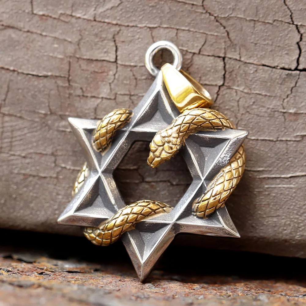2024 New Design 316L Stainless Steel five-pointed star Snake Pendant Necklace For Men Cool Gothic Animal Jewelry For Teens