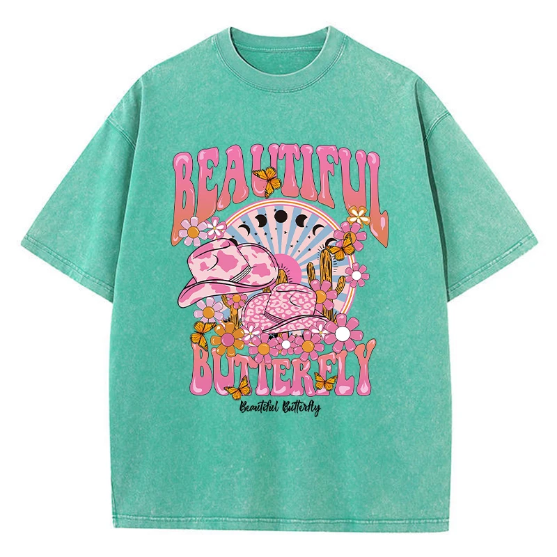 T-shirt lavata in cotone da donna alla moda Un mondo bello e brillante Stampa T-shirt Summer Street Manica corta Abbigliamento femminile oversize