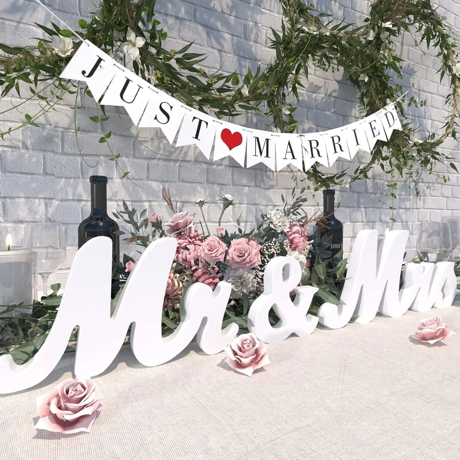 Vintage Creative Pull Flag Wedding Just Married Bunting Flower Banner Bridal Shower Photo Booth Props Party Decoration Supplies