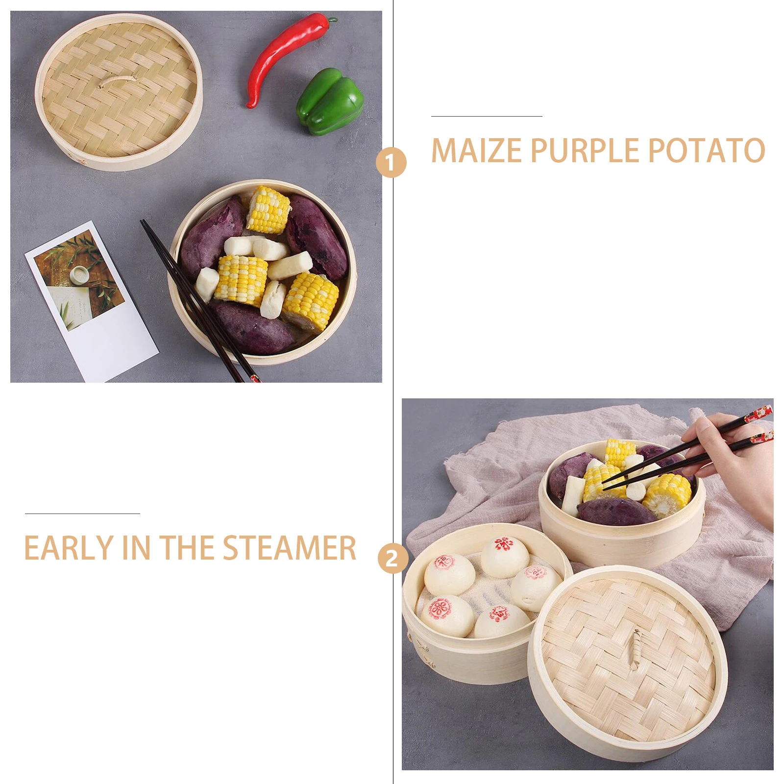 

3Pcs Bamboo Steamer Kitchen Food Multi functional Healthy Diet Steaming Vegetables Fish Easy Clean Store Non sticky Wok