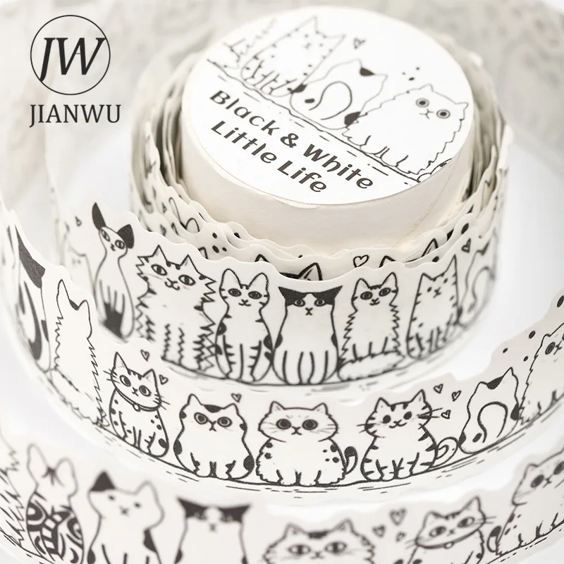 JIANWU 30mm*200cm Cute Cat Character House Flower Landscape Material Collage Scrapbooking Washi Tape Creative Journal Stationery