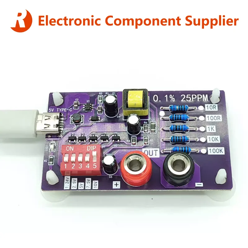 Precision Voltage Reference Module with 5 Channels 1.24V/2.5V/7.5V/5V/10V & 5Level 10R/100R/1K/10K/100K Resistors of Calibration