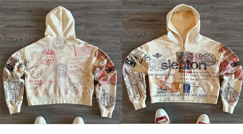 Reversible sweatshirt jacket zipper hoodie printed letters cartoon fashion multifunctional retro 2K high street men and women