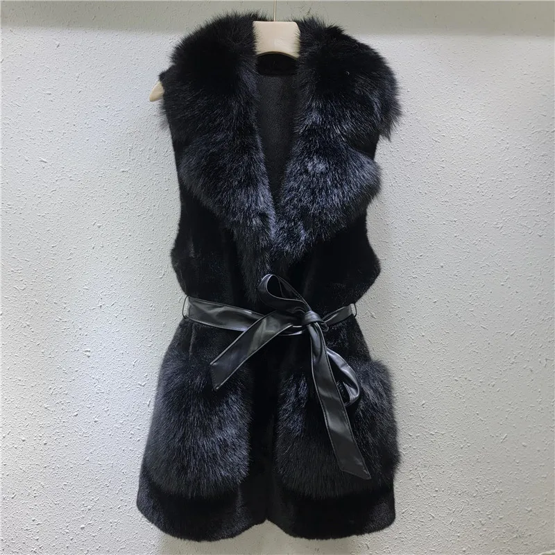 Chaleco de piel sintética para mujer, abrigos, chaquetas con cuello vuelto, abrigo sin mangas, ropa de calle gruesa y cálida Y2k, chalecos para Otoño e Invierno