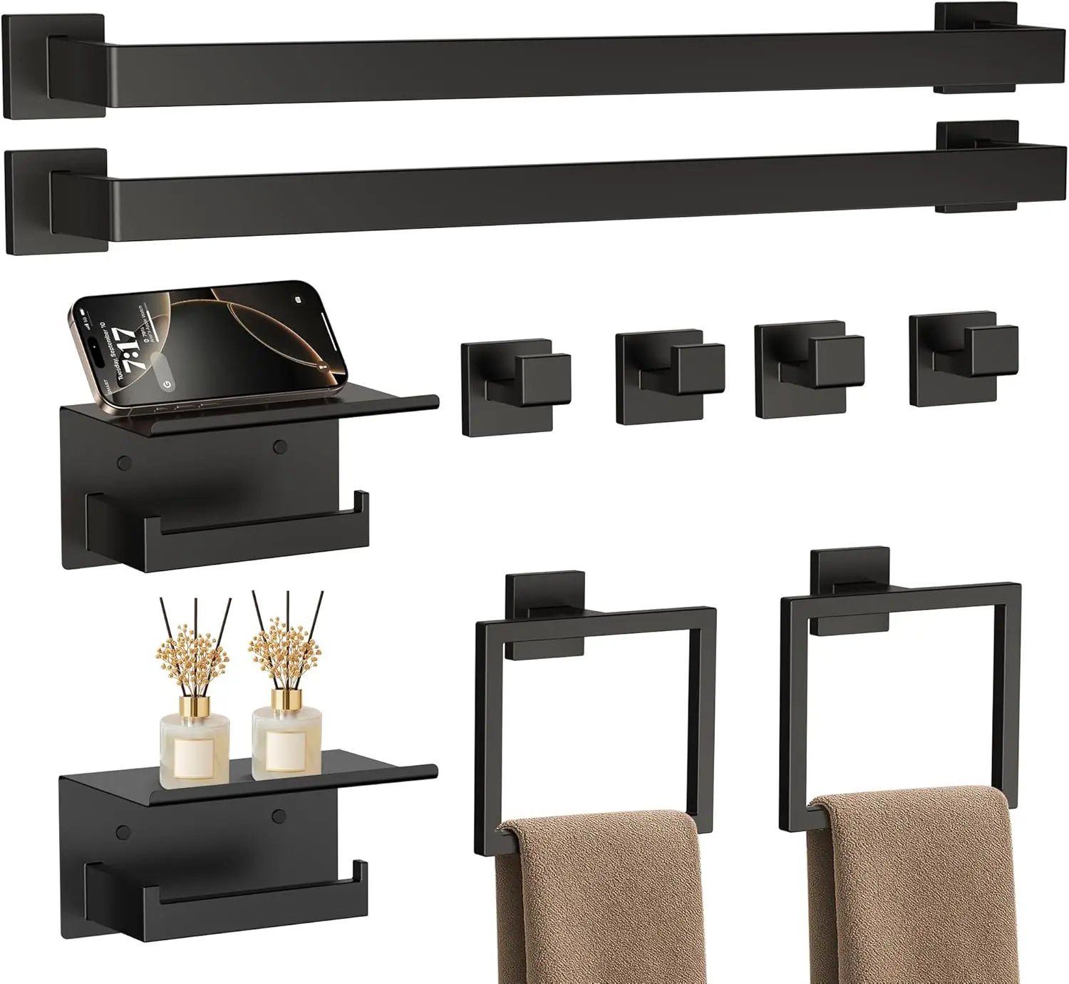 

10-Piece 23.6 Inch Matte Black Bathroom Accessories Set, Bathroom Hardware Set, SUS304 Stainless Steel Bath Towel Bar Set, Toile