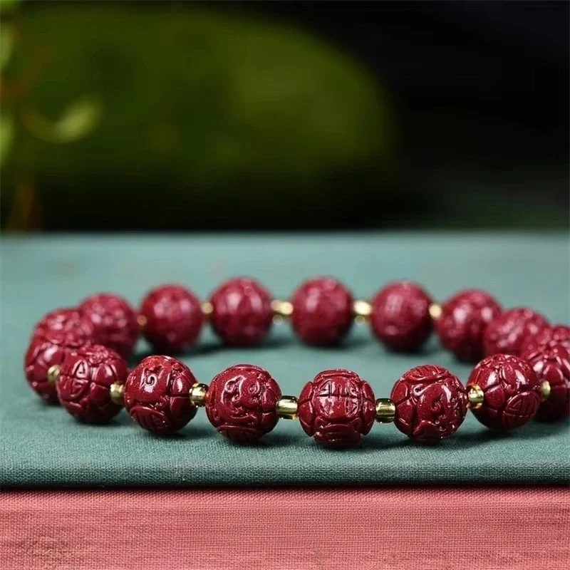 

High Content Cinnabar Bracelet Buddha Beads Portable Amulet Purple Gold Sand Bracelet Men's and Women's Buddhism Jewelry