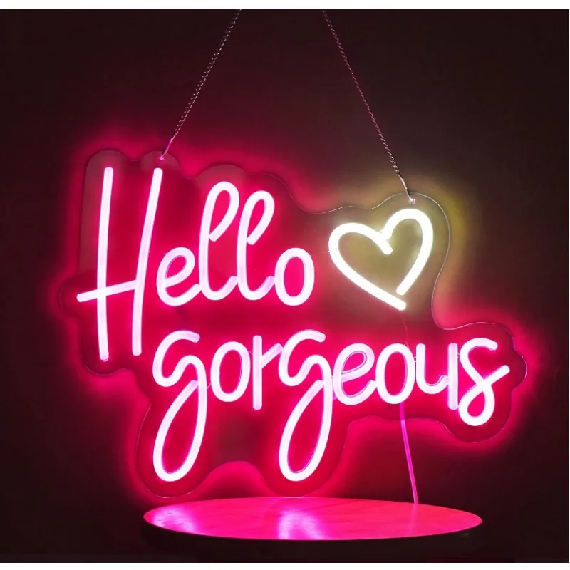 

Hello Gorgeous Neon Signs for Wall Light Bachelorette Engagement Birthday Party Wedding,with Dimmable Switch.(Color:Pink)