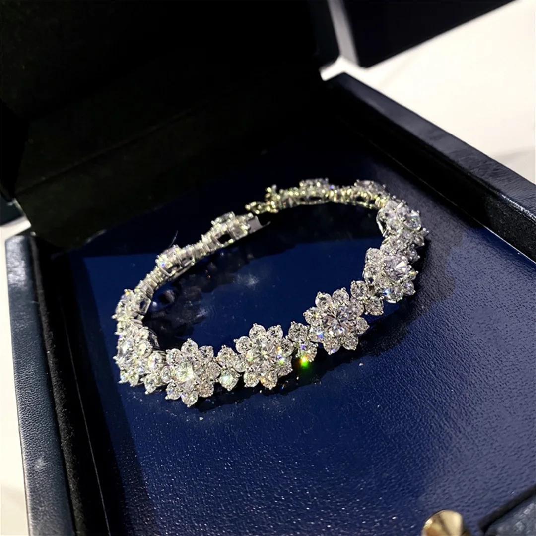 Sunflower Bracelet S925 Sterling Silver Gold-plated Luxury Brocade Simulation Diamond Flower-shaped Jewelry Whole Circle Diamond
