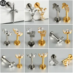 1Pc G23 Titanium Back Flat Horse Eye Ear Helix Tragus Cartilage Labret Lobe Earrings Rook Stud Piercing Jewelry