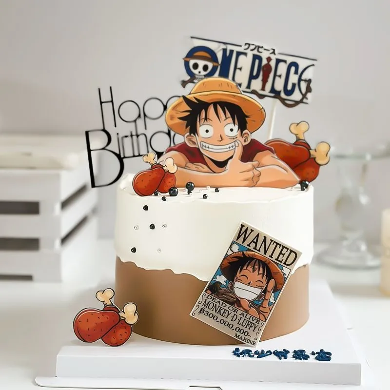 7pcs ONE PIECE Luffy Cake Topper Anime Boy Girl Birthday Cake Decorating Cake Flag Party Supplies for Kids Birthday Baby Shower