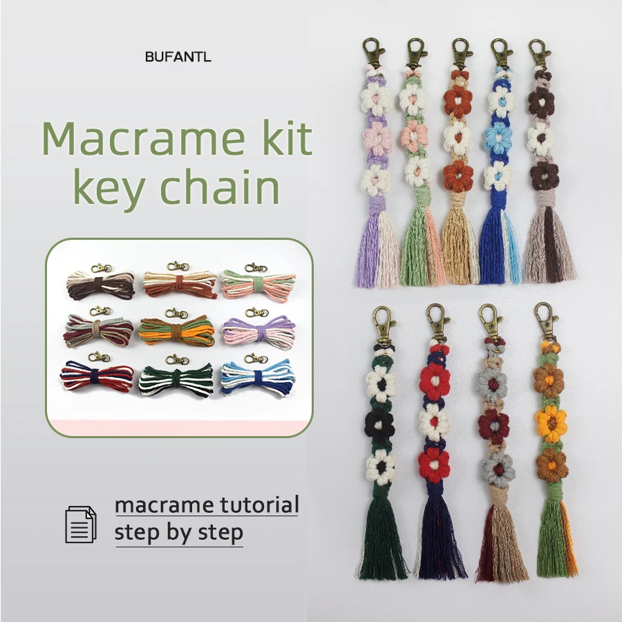 1 PC macrame kit and beginner's tutorial, DIY small daisy keychain couple small gift bag decoration.