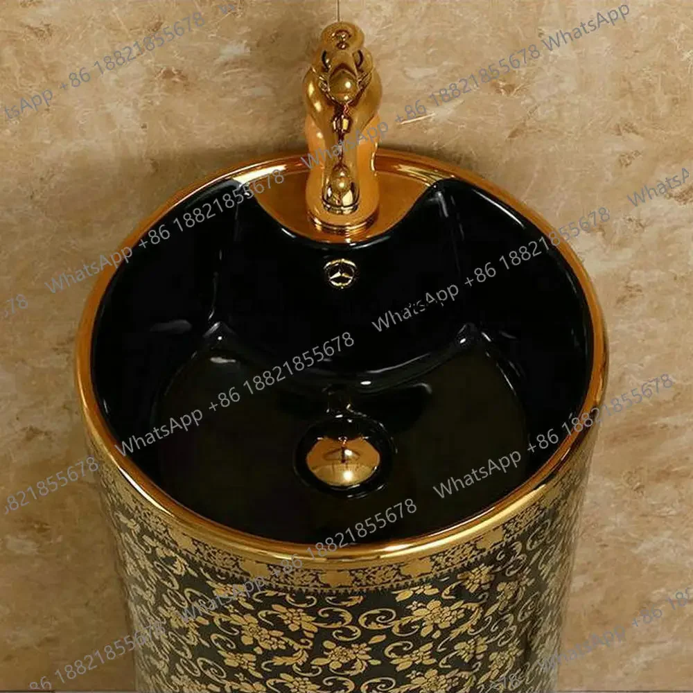 

Great discounts Pedestal Sink Black Ceramic Bathroom Sink With Stand Pillar Wash Basin With Overflow Artistic Pedistal Sink