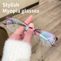 Myopia Glasses Women Fashion Glasses Metal Half Rim Oval Eyeglass Frame For Prescription Lenses Reading Multifocal