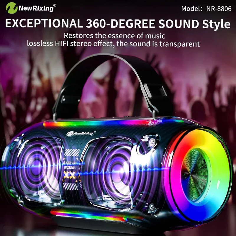 New 60W High Power Transparent RGB Dazzling BT Speakers Karaoke Wireless Microphone Integrated Home KTV Portable Audio Subwoofer