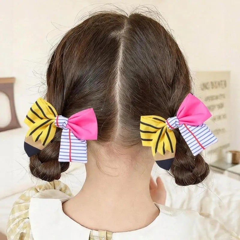 Back To School Pencil Bow Hair Clips Cute Letter Hair Rope Hari Hoop Fabric Hair Accessory For Daily Party Wear Hair Decoration