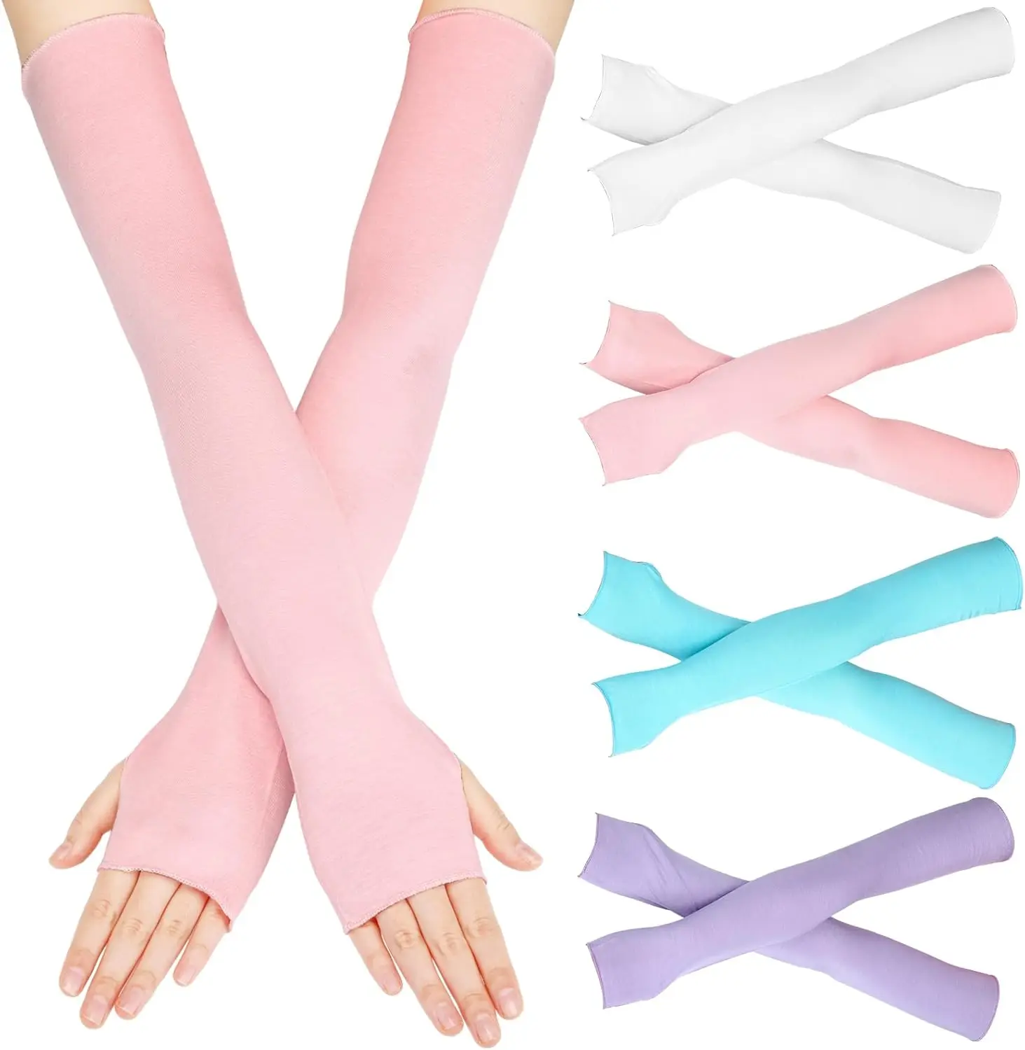 

4 Pairs UV Protection Gloves, Compression Arm Sleeves, Fingerless Sun Sleeves for Driving, Soccer, Gardening
