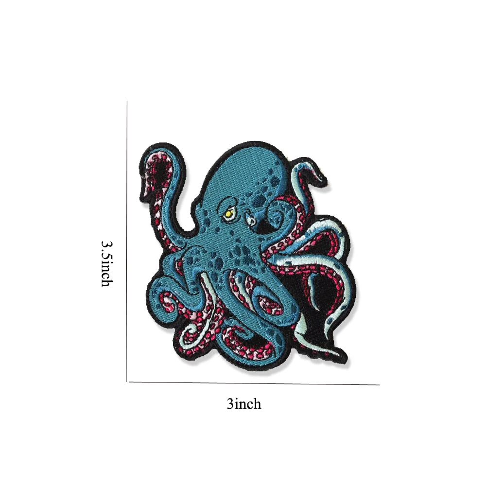 Octopus Patch Embroidered Badge Iron On Emblem for Clothes Jackets Jeans Garment Apparel Accessories Animal Cartoon Squid Patch