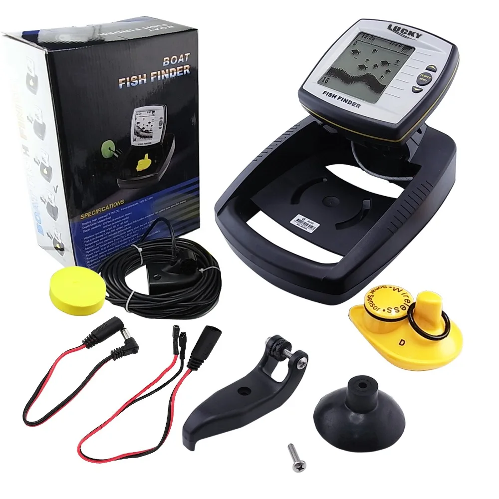 LUCKY Boat Sonar Fishfinder Temperature 40m/130fts 100m/328fts Wireless Wired