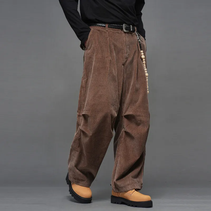 High Quality Autumn Winter Japanese Vintage Brown Tooling Straight Wide Leg Pants Men's Cut Landing Paratrooper Pants