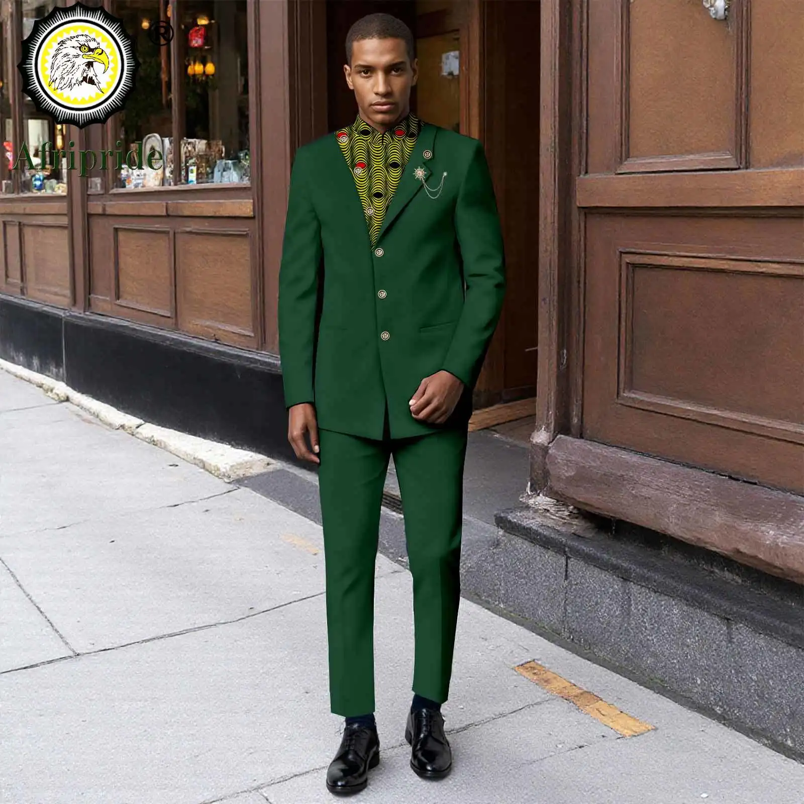 

Men Suit African Clothes Single Breasted Brooch Slim Fit Blazer and Pants 2 Piece Set Dashiki Outfits Formal Attire 2516109