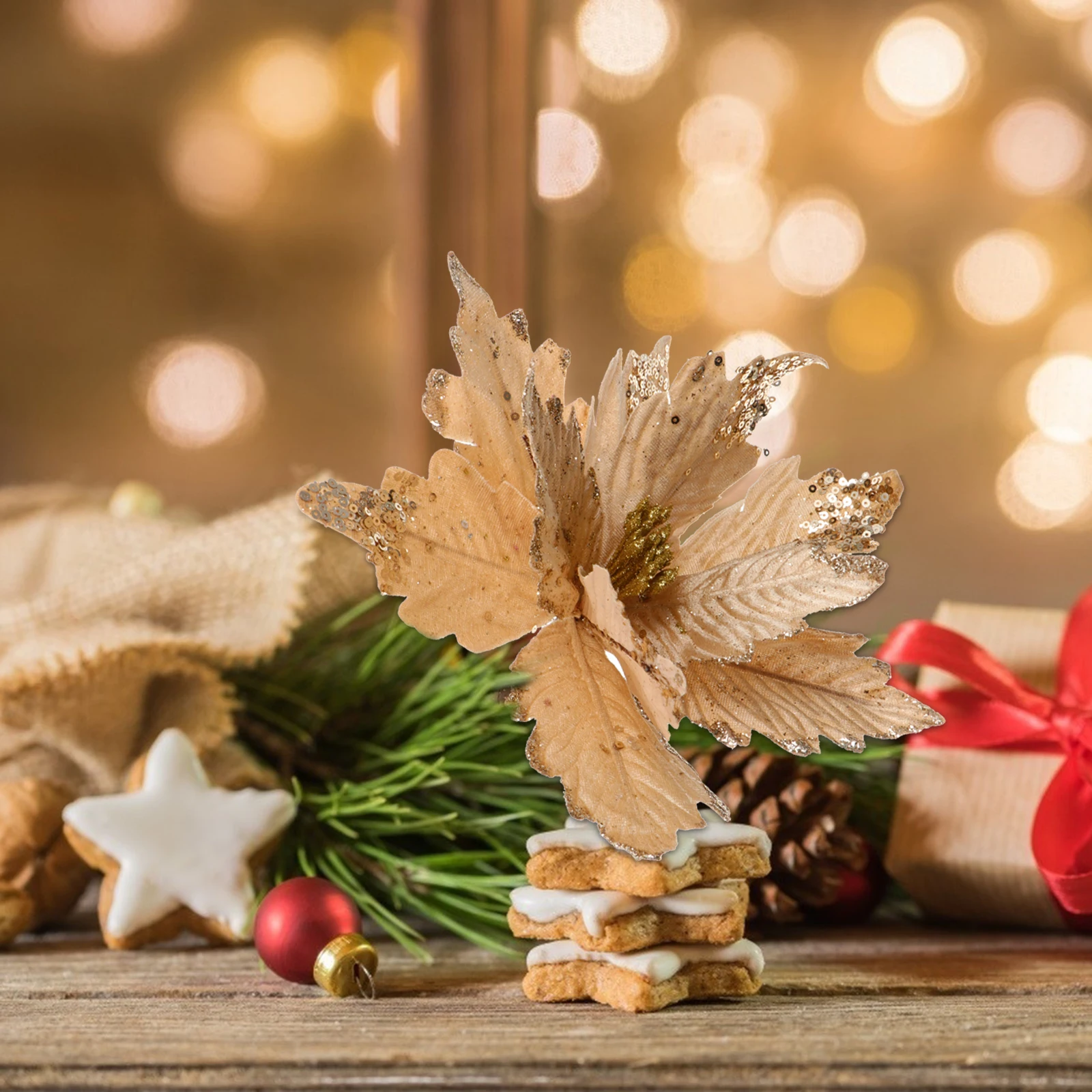 

Christmas Decoration Artificial Flower Outdoor Decorations Golden Flannel Simulated Xmas Garland