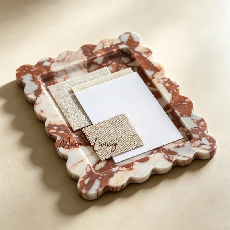 28x21cm Calacatta Red Wabi Sabi Natural Marble Scalloped Tray Designer Home Decoration Storage Tray Desktop Decor