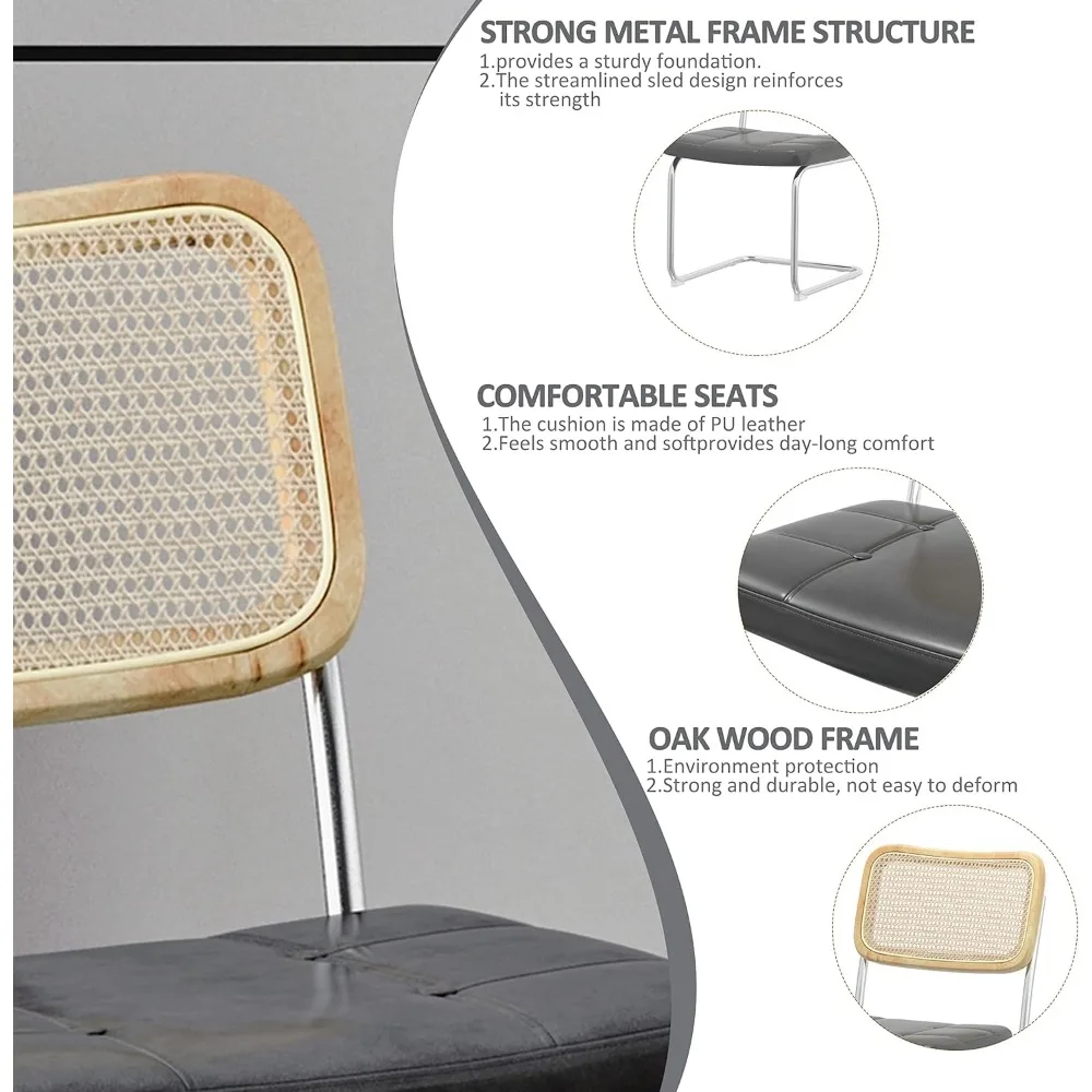 كراسي تناول الطعام الحديثة، كراسي مطبخ منجدة من الجلد الصناعي مع ظهر من الخيزران لغرفة الطعام والمطاعم والمطبخ #4