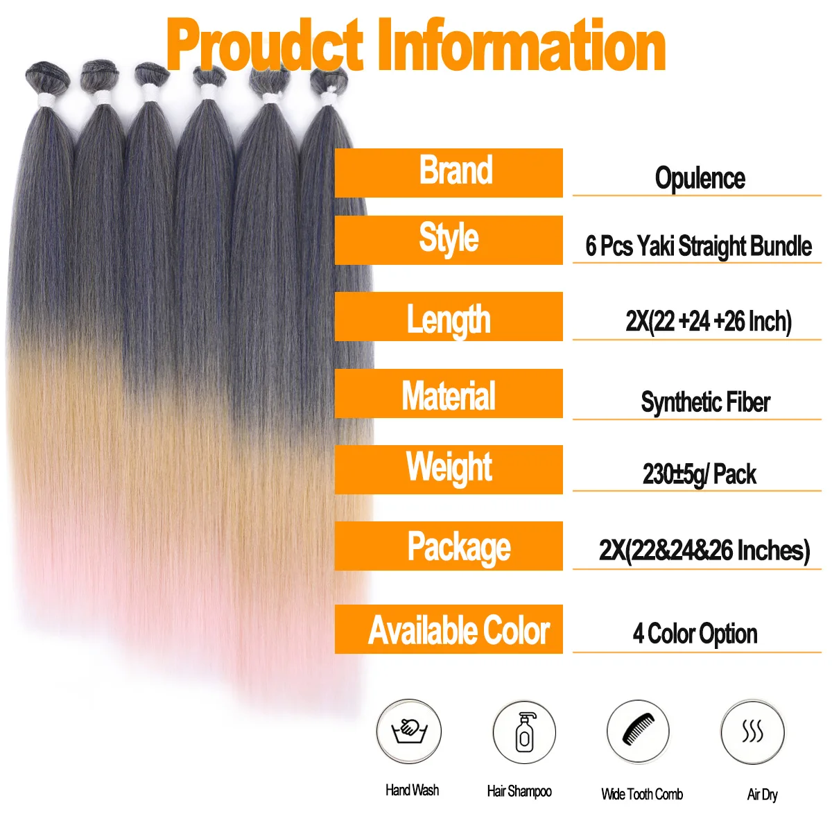 옴브레 야키 스트레이트 헤어 익스텐션 더블 22 24 26 합성 헤어 번들 다채로운 고온 코스프레 갈색 금발 머리