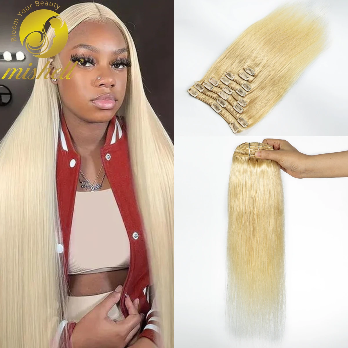 

26" Clip In Hair Extensions 100% Real Brazilian Remy Hair 8Pcs Set Clip In Blonde Straight Human Hair Extensions for Black Women