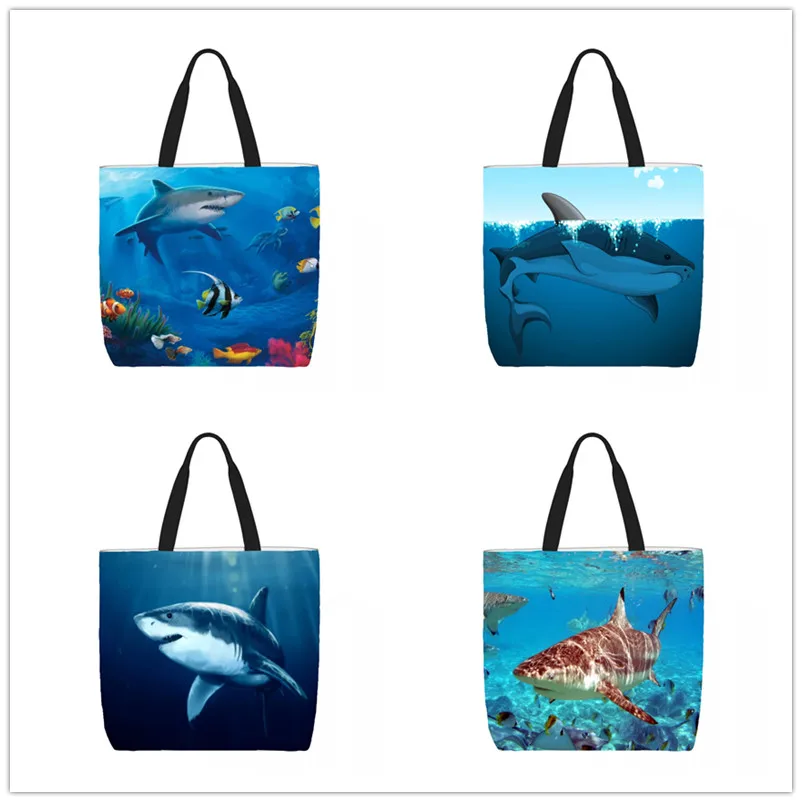 

Shark Swims Customize Tote Bag Printed Traveling Shoulder Bags Eco Reusable Shopping Bags For Women with Print