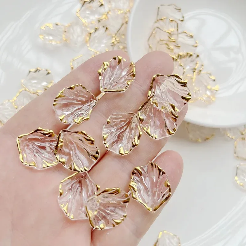 30pcs White Gilt Edged Transparent Leaf Channeling Beads Diy Hair Earrings Bracelet Pendant Making Decorative Accessories