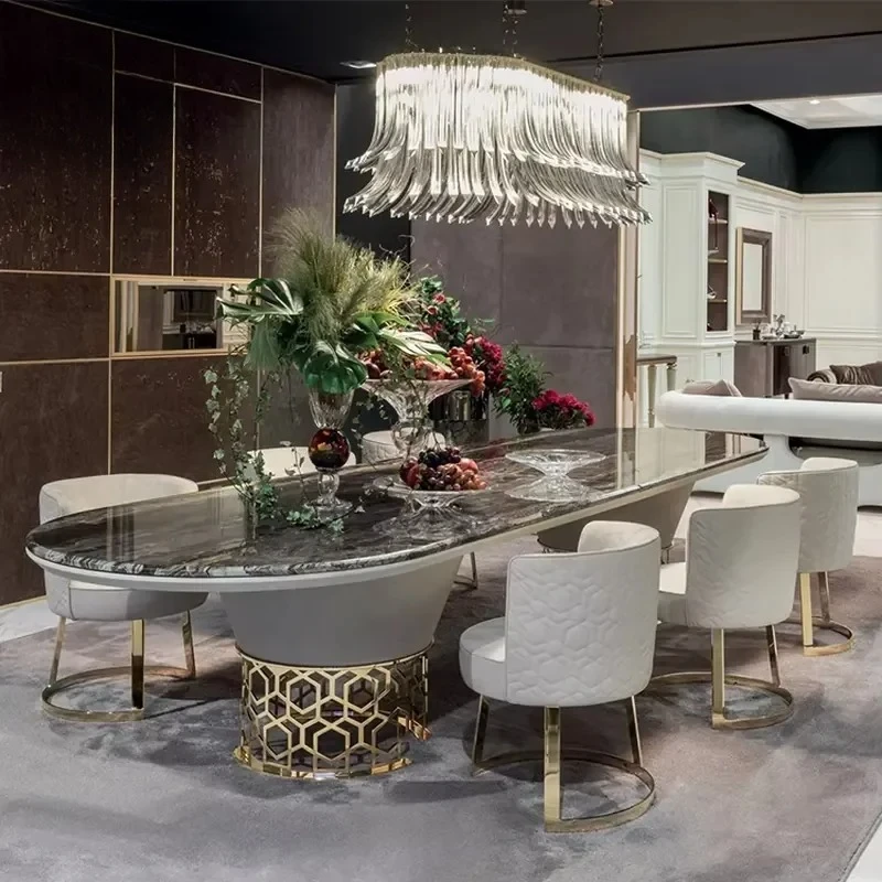 #Morden Design Marble Top Dining 6 Chairs Table Set Dining Room Furniture Table and Chairs for Dining Room