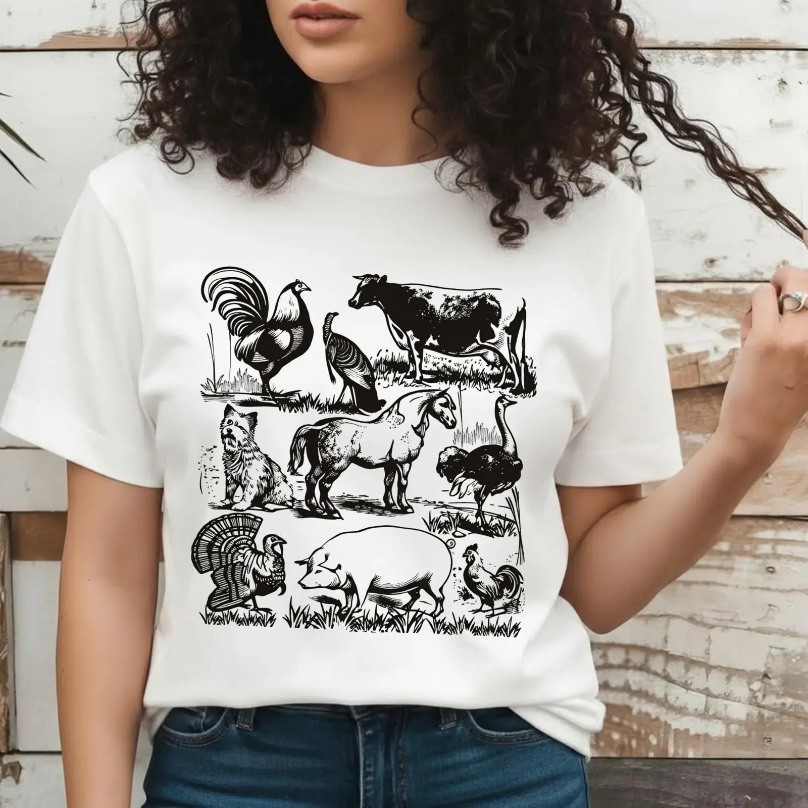 Vintage Farm Animals T Shirt Rustic Country Life Farming Cottagecore for Farmer vintage Washed homme fashion Versatile