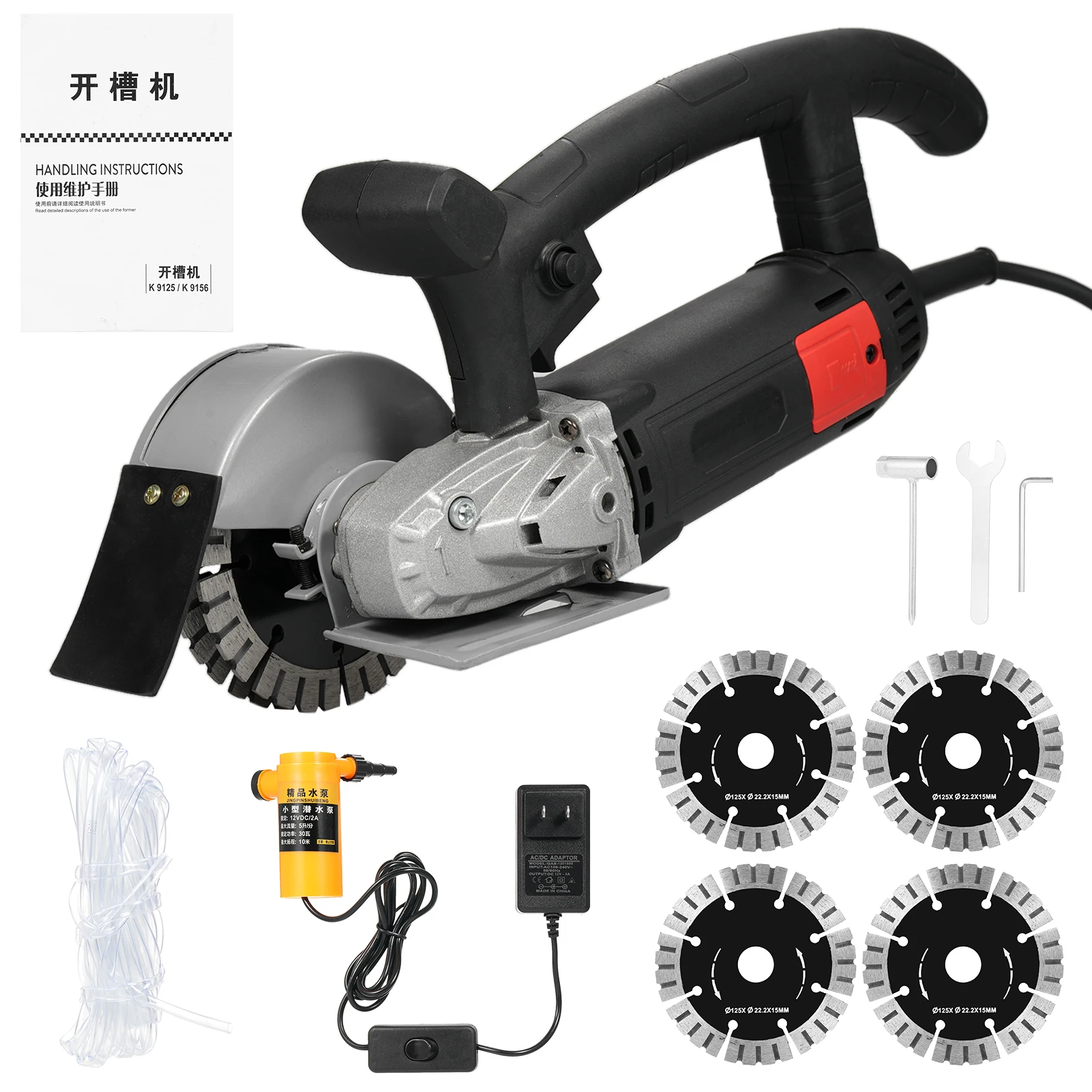 

1800W 120V Electric Wall Grooving Chaser Concrete Cutting Machine Slotting Brick Granite Marble Grooves With 6Pcs Saw Blades