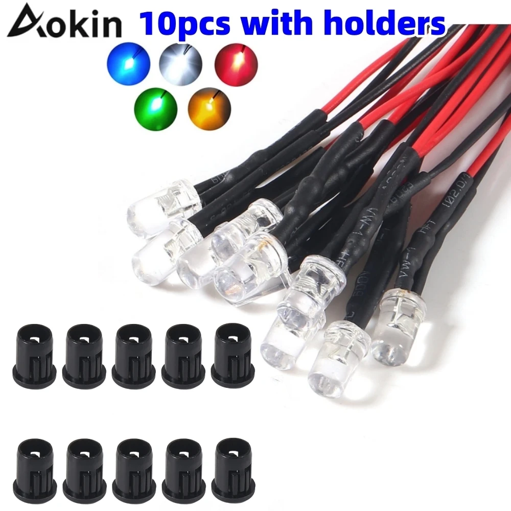 10sets 3mm Pre Wired LED Diodes Light Ordinary diode White Red Blue Green Yellow and Colorful Flash 3mm Plastic Holder