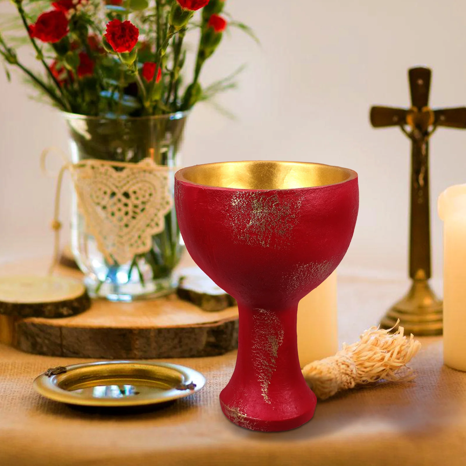 

Holy Cup Resin Altar Goblet Decorative Vintage Design for Worship Sacrificial Supplies Desktop Altar Decoration Religious