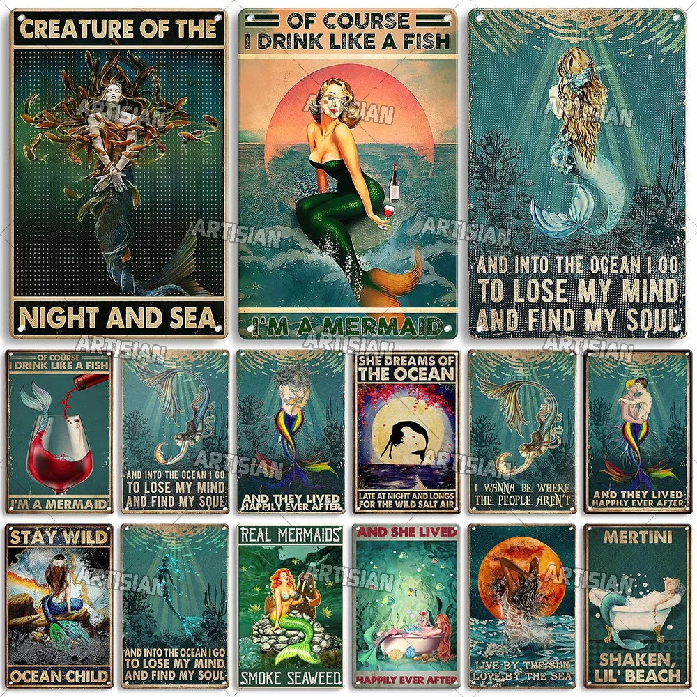Artisian Girl metalowy plakat syrenka znak blaszany Ocean dekoracyjna tablica dekoracje ścienne garaż Bar Pub Club Hotel kuchnia dom człowiek jaskinia