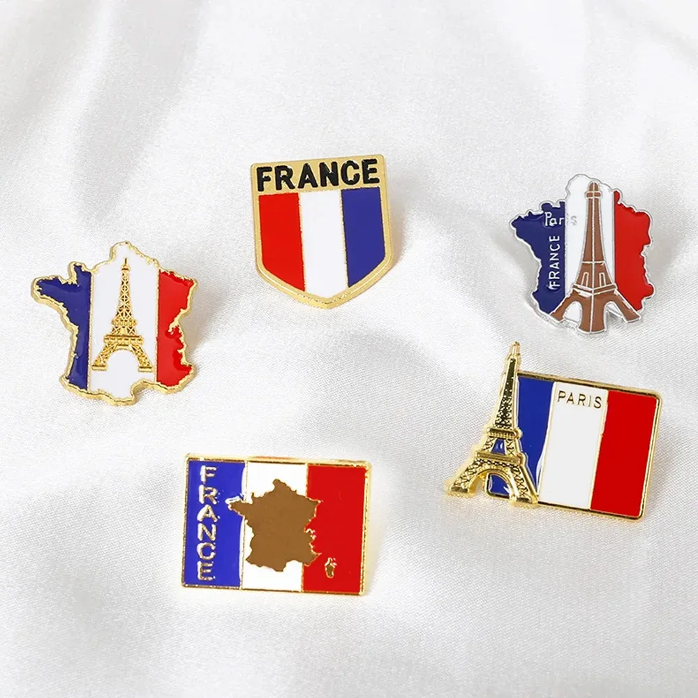 Paris Eiffel Tower Brooch French Romantic Style Flag Alloy Plating Pins Travel Souvenirs Bag Decoration Badges Gifts for Friends