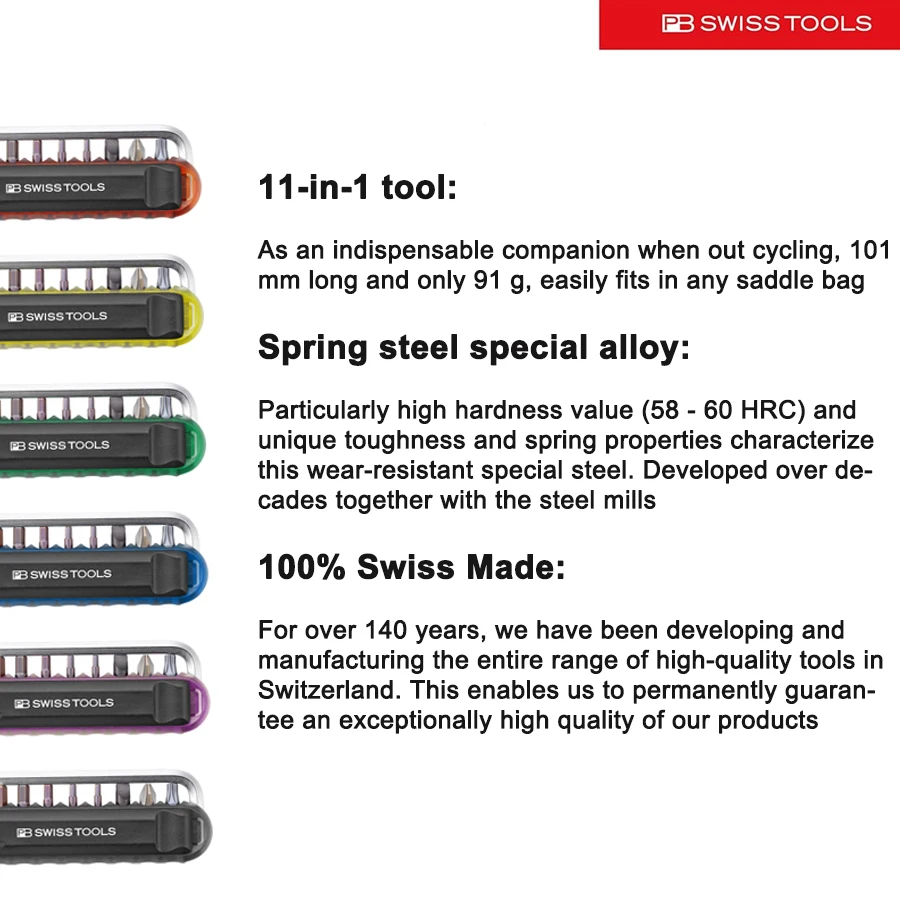 PB SWISS Tools 9PCS Bit Set with Allen Key, Steel Adapter, Tire Lever for Bicycle Repair Etc PB 470 Series