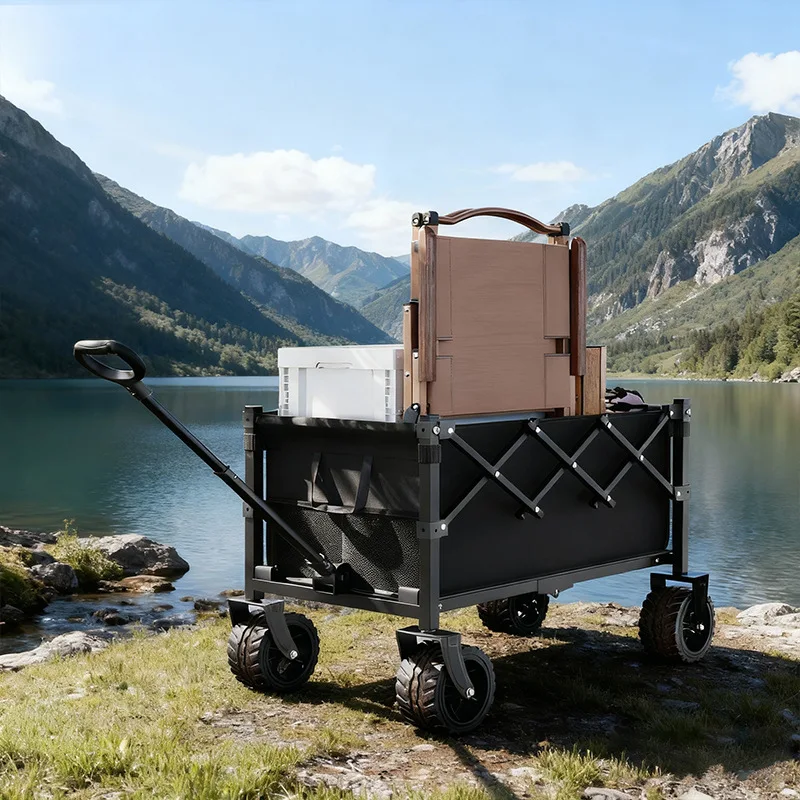Folding Portable Trolley Cart Camping Picnic Wagon Collapsible Heavy Duty All Terrain Wheels Compact Storage Carrinho Carga