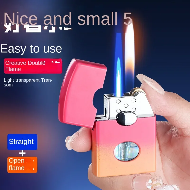 Open Flame Direct-Flame Dual-Flame Switching Butane Inflatable Lighters, Transparent Lights, Oil Compartment Gift, New