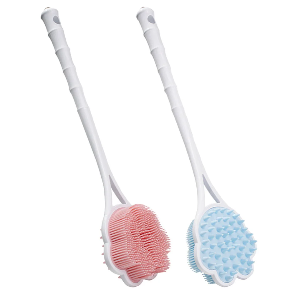 2 Pcs Handle Silicone Bath Brush Man Scrub Massaging Showerhead Silica Gel Long Massage