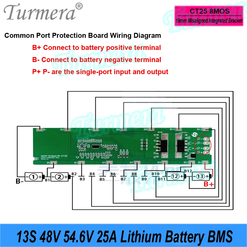 Turmera 13S 48V 54.6V 25A Lithium Battery BMS Welding Board for 18650 13S4P 13S5P 13S6P 13S8P E-Bike E-scooter Battery Pack Use image 5