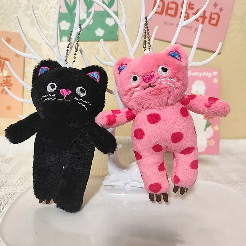 Speechless Cat Keychain Plush Mysterious Black Cat Doll Toy Keyring Bag Charm Pendant Car Keys Holder For Couple