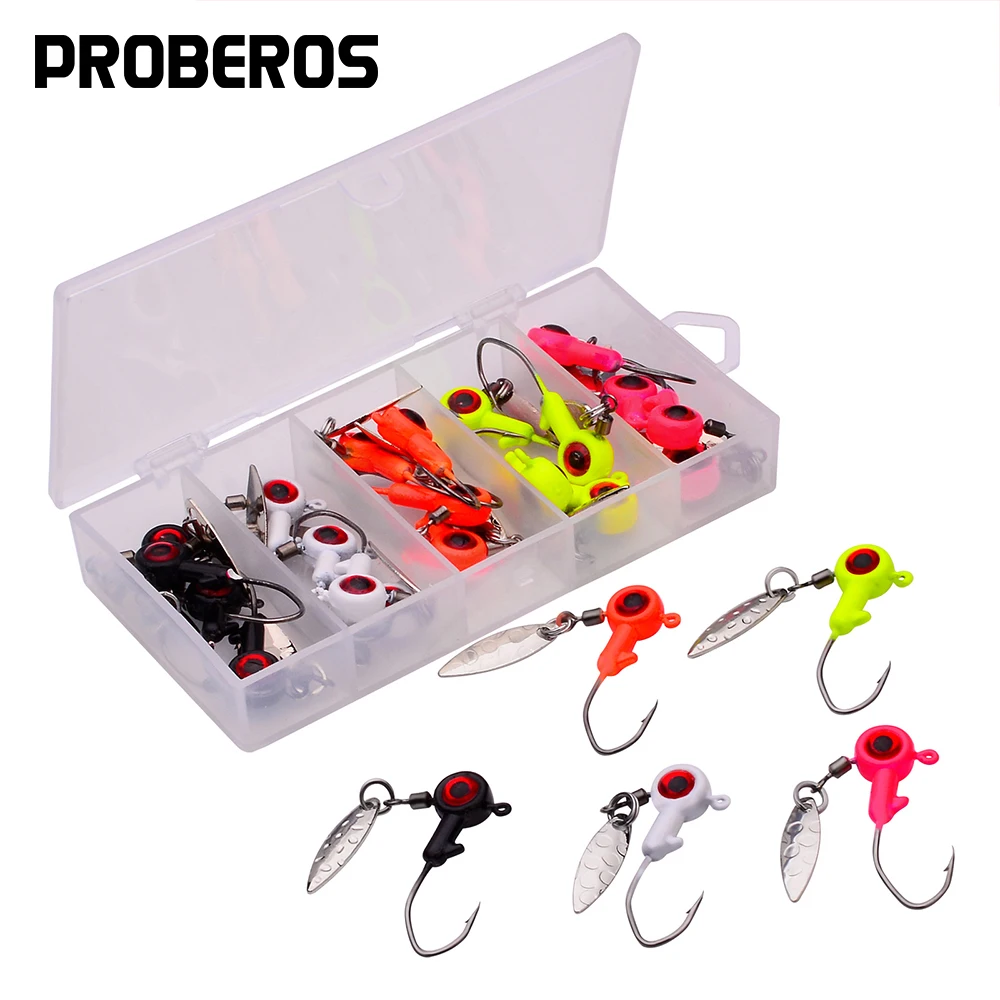 PROBEROS 5/25pcs Premium Sequin Lead Head Hooks,1.4g/1.6g/3g,Ultimate 8-Shaped Rotating Lure,T-Tail Soft Bait Set,Fishing Hook