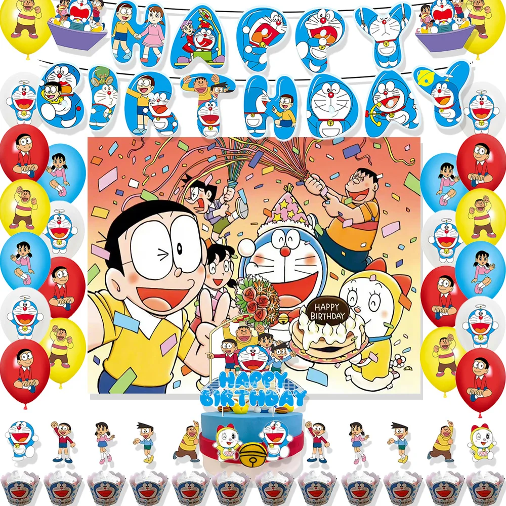 

Cartoon Doraemon Theme Child Birthday Party Supplies Decoration Cute Toys Balloon Backdrop Cake Topper Banner Kids Birthday Gift