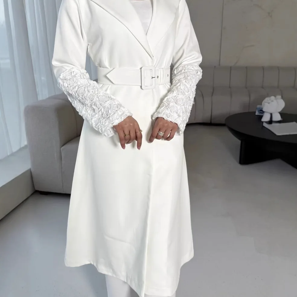 SuperAen 2025 otoño puño empalme cuentas flor traje largo abrigo gabardina con cinturón mujeres