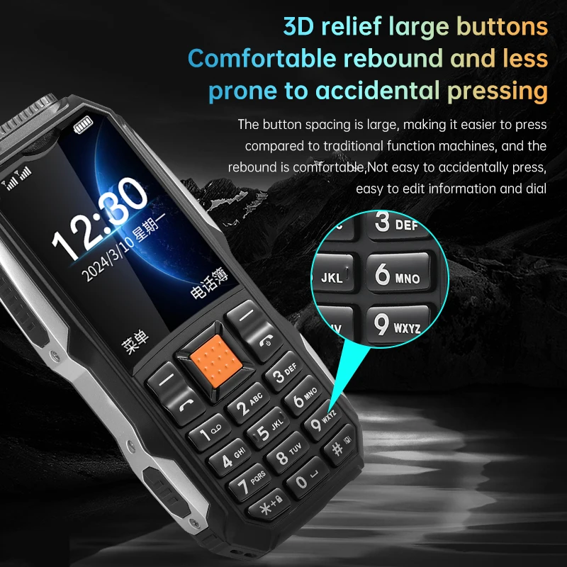 Durable Small Size Mini Rugged Outdoor Mobile Phone Push Button Battery FM Quick Dial Long Standby Two Flashlight Lound Sound